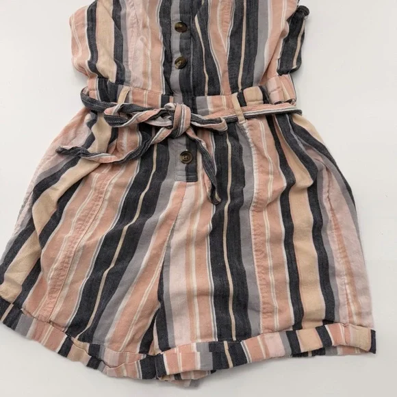 American Eagle Striped Button Front Romper Pink Grey - Picture 4 of 9